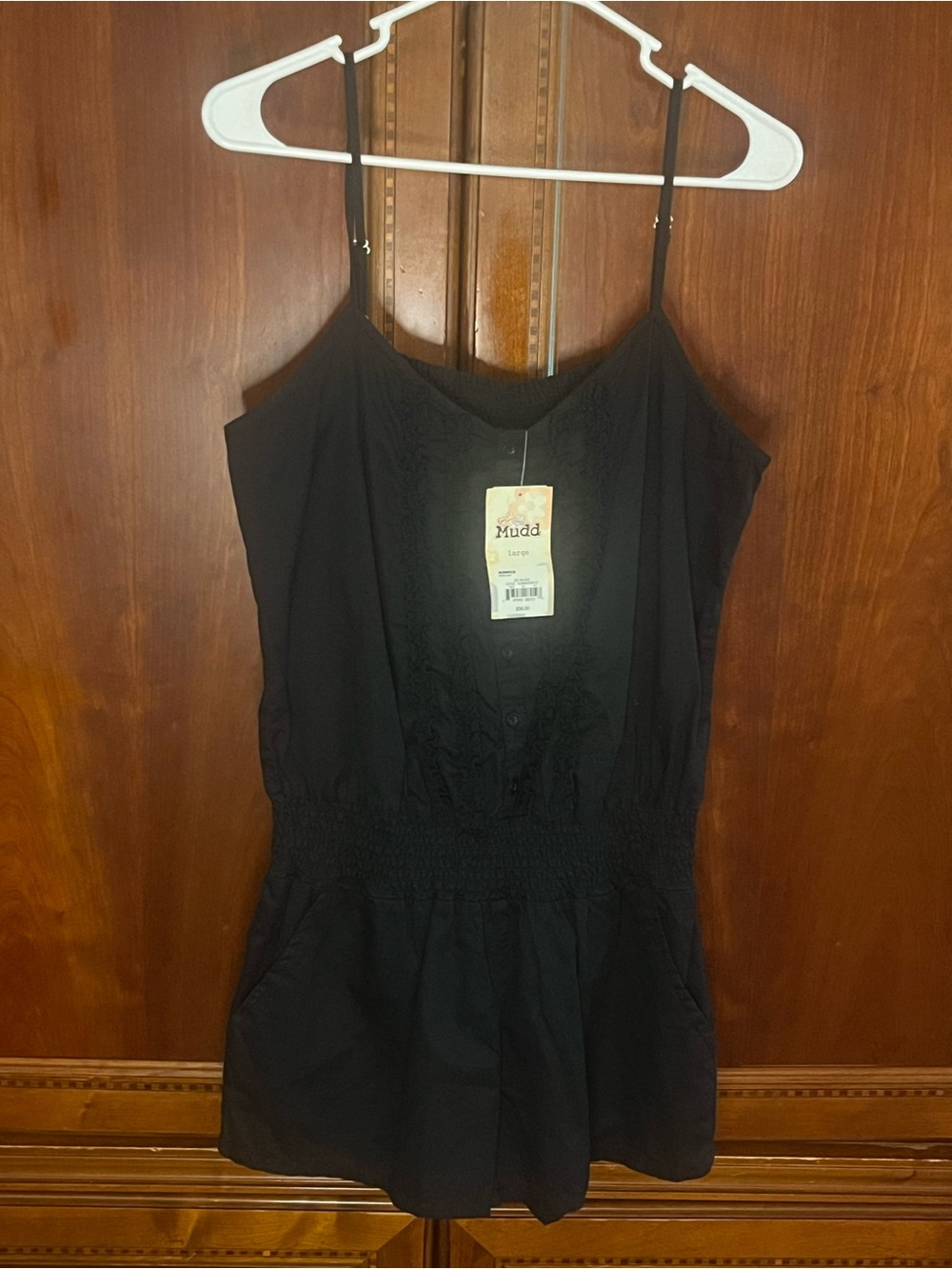 Kohl's Mudd Black Smocked Waist Spaghetti Strap Camisoleo Romper
